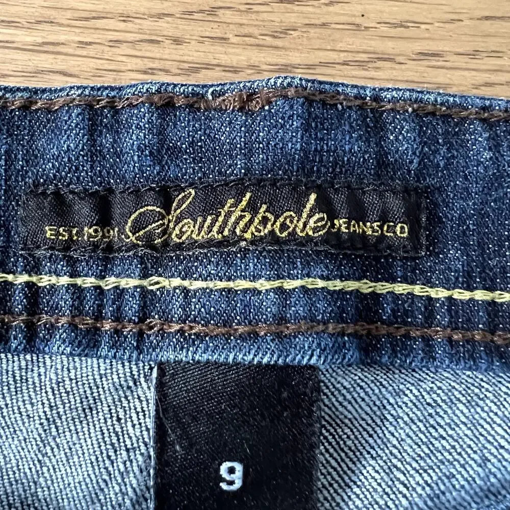 Southpole Denim Bermuda Shorts Sz 9 Dark Wash Y2K Bedazzled Pocket Stretch Jorts